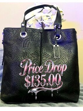 PRISTINE🖤UGG Australia Large Leather Lazer Cut Shoulder/Tote Bag